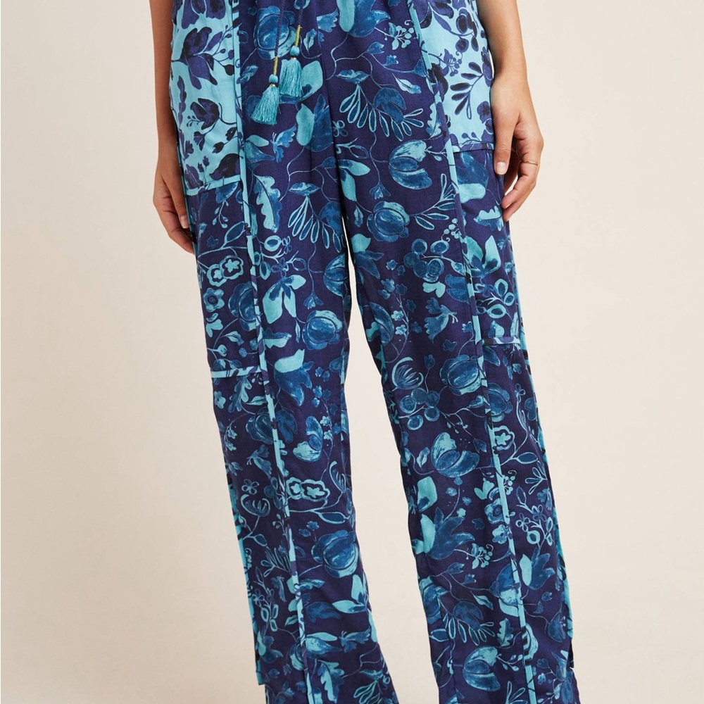 Anthropologie Jamie Sleep Pants Blue & Teal Floral Boho Pants Small - Picture 2 of 14